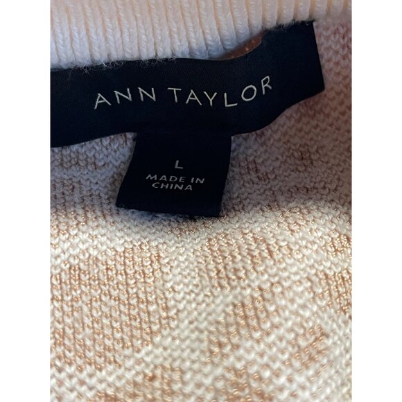Ann Taylor Knit Cropped Sweater Womens L Animal Print Cream & Brown Short Sleeve - Picture 3 of 5